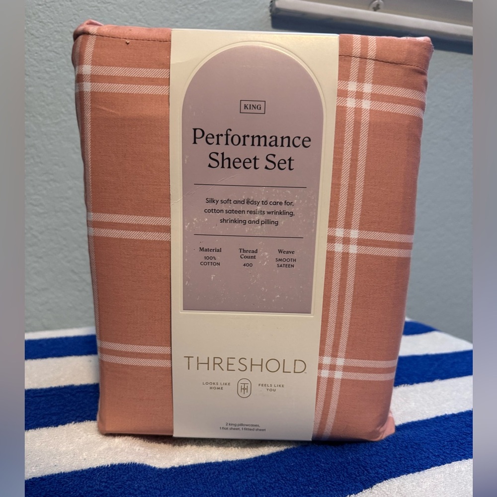 Threshold King Performance Sheet Set - Warm Pink Plaid
